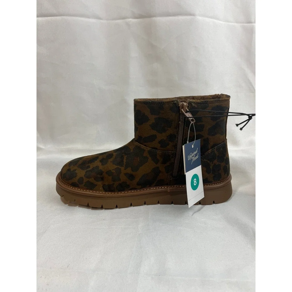 Universal Thread Womens Leopard Print Faux Fur Lined Ankle Boots Brown Size‎ 8